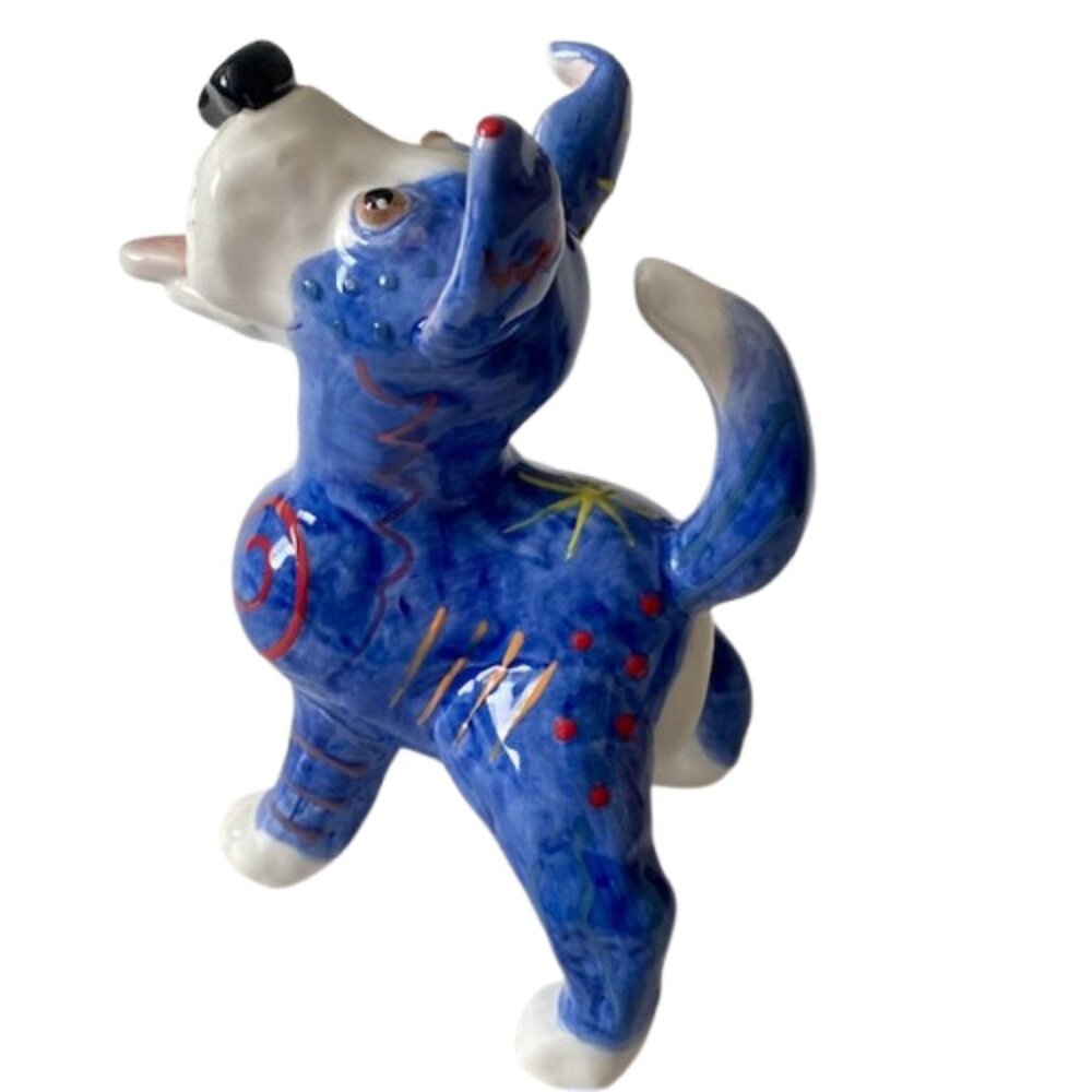 WhimsiClay Dog Figurine Ceramic Colorful Puppy Handmade Hand Painted - Picture 4 of 7